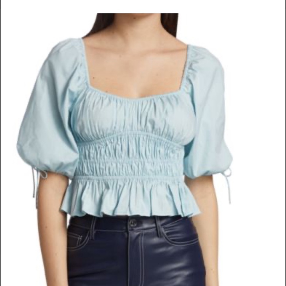 STAUD Faye Puff Sleeved Crop Top (10) - Baby Blue